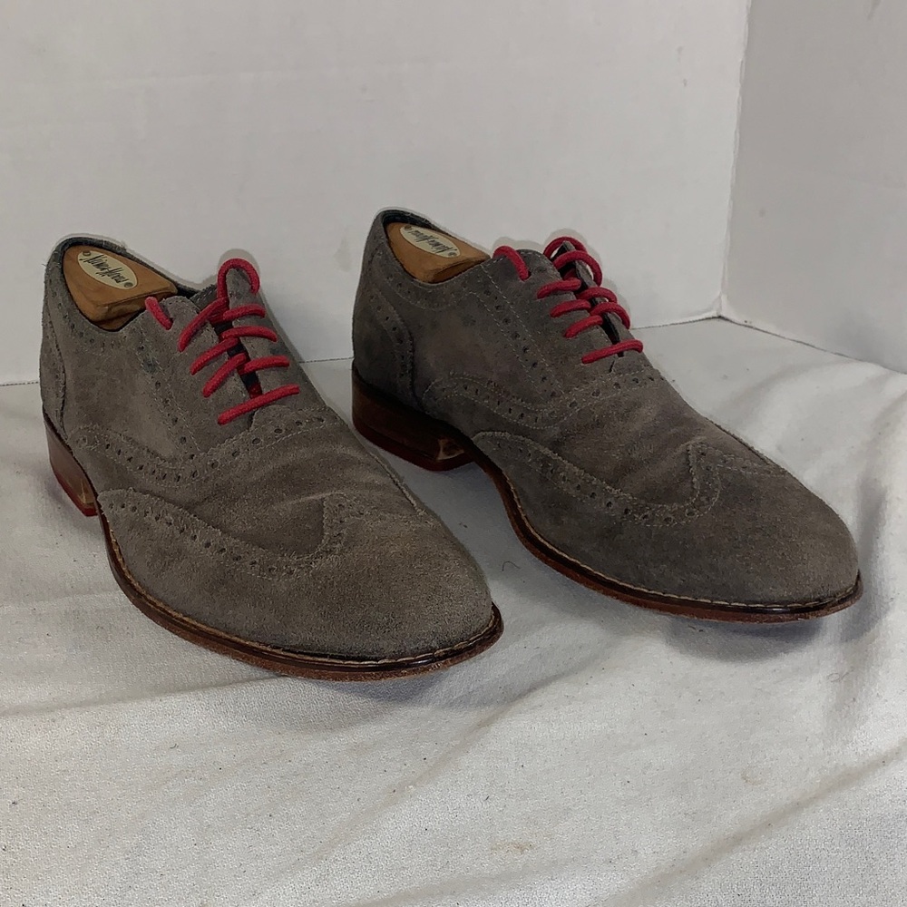 Cole Haan Men's Gray Suede Wingtip Oxfords with Red Laces